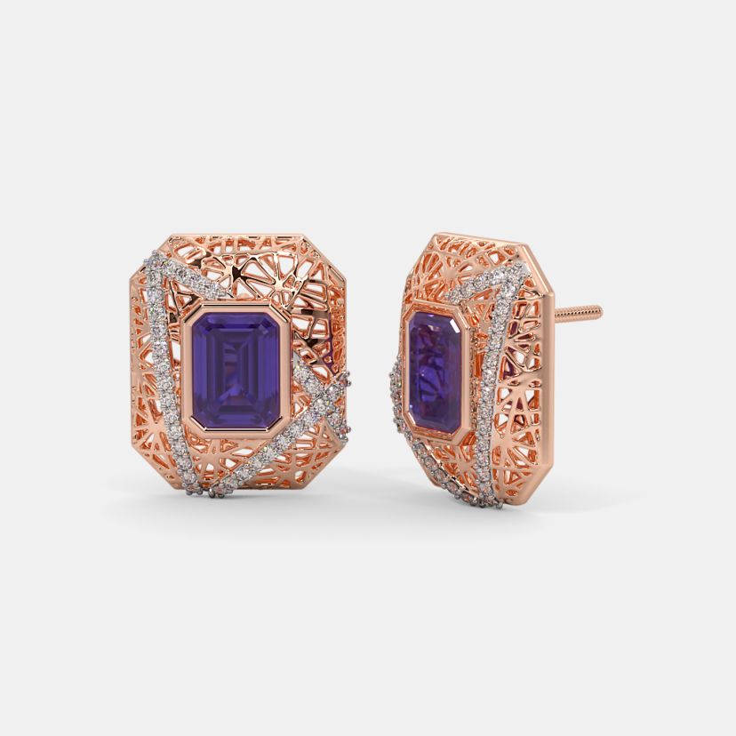 White Gold Earrings with Amethyst and Diamonds  KLENOTA